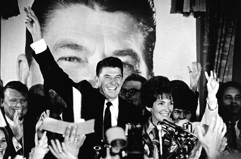 11/8/1966 Ronald Reagan and Nancy Reagan at Victory celebration for 1966 Governor's election at the Biltmore Hotel in Los Angeles California